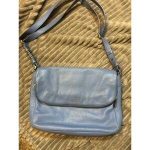 Fossil Medium Leather Shoulder Bag Blue Expandable Handles And Purse Pockets